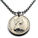 1967 New Zealand 10 Cents coin pendant Maori Koruru Mask Wellington house guardian North South Island Kiwi haka kiwi necklace n000442