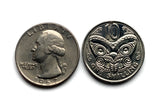 1967 New Zealand 10 Cents coin pendant Maori Koruru Mask Wellington house guardian North South Island Kiwi haka kiwi necklace n000442