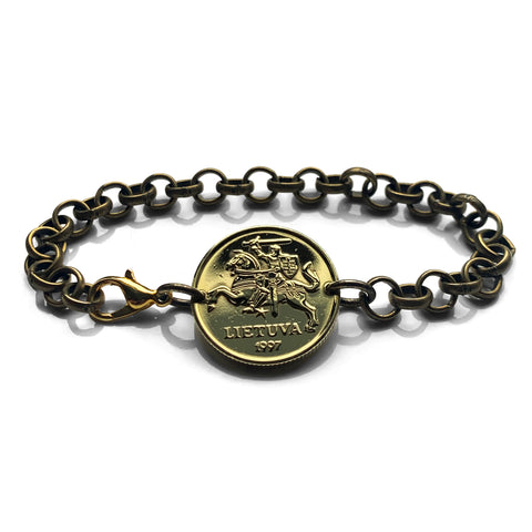 1997 Lithuania Lietuva 20 Centu coin bracelet Vytis horse armored knight Vilnius Vityaz Marijampolė Jonava Utena Curonian Samogitia b000191