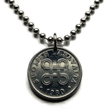 Finland Suomi 5 Pennia coin pendant Finnish hannunvaakuna Looped square Helsinki Scandinavia Nordic Viking Finns johanneskors n002894
