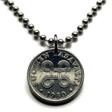 Finland Suomi 5 Pennia coin pendant Finnish hannunvaakuna Looped square Helsinki Scandinavia Nordic Viking Finns johanneskors n002894