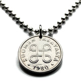 Finland Suomi 5 Pennia coin pendant Finnish hannunvaakuna Looped square Helsinki Scandinavia Nordic Viking Finns johanneskors n002894