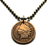 1906 USA Indian Head Penny Cent coin pendant Native American Indian First Nation Chief Tribal feathered headdress War bonnet Great Plains American Civil War Navajo Cherokee Choctaw Chippewa Sioux Apache Blackfeet Creek Iroquois Lumbee Chickasaw n000807b