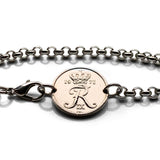 1971 Denmark Danmark 10 Ore coin bracelet initial R Danish royal crown Danes Copenhagen Aarhus Odense Aalborg Scandinavian Zealand b000192