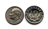 1971 Denmark Danmark 10 Ore coin bracelet initial R Danish royal crown Danes Copenhagen Aarhus Odense Aalborg Scandinavian Zealand b000192