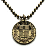 1969 Iceland Ísland 50 Aurar coin pendant Icelandic Scandinavian escutcheon national arms red blue cross shield necklace jewelry n001453