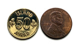1969 Iceland Ísland 50 Aurar coin pendant Icelandic Scandinavian escutcheon national arms red blue cross shield necklace jewelry n001453