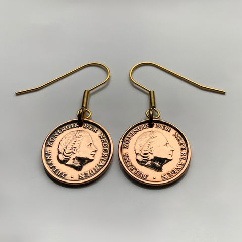Netherlands Nederland Holland 1 Cent coin earrings Dutch Queen Juliana Amsterdam Utrecht Rotterdam Hague Leiden Eindhoven Tilburg e000701