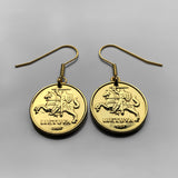 Lithuania 20 Centu coin earrings Vytis horse back armored knight Vilnius Kaunas Klaipėda Šiauliai medieval Vityaz Marijampolė Jonava Utena Curonian Spit Panevėžys Pahonia Alytus Mažeikiai Trakai Island Castle Kėdainiai Kernavė Hill of Crosses e000216