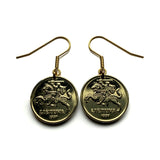 Lithuania 20 Centu coin earrings Vytis horse back armored knight Vilnius Kaunas Klaipėda Šiauliai medieval Vityaz Marijampolė Jonava Utena Curonian Spit Panevėžys Pahonia Alytus Mažeikiai Trakai Island Castle Kėdainiai Kernavė Hill of Crosses e000216