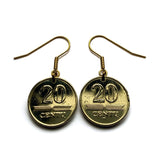 Lithuania 20 Centu coin earrings Vytis horse back armored knight Vilnius Kaunas Klaipėda Šiauliai medieval Vityaz Marijampolė Jonava Utena Curonian Spit Panevėžys Pahonia Alytus Mažeikiai Trakai Island Castle Kėdainiai Kernavė Hill of Crosses e000216