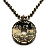 1993 Spain España 25 Pesetas coin pendant Spanish País Vasco Oñate University Gipuzkoa Basque Bay of Biscay Navarre Mondragón Hernani Álava Gipuzkoa Bilbao playa de Ondarreta San Sebastián Peine de los Vientos Vascones Aragon La Rioja Debagoiena n001240