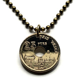 1993 Spain España 25 Pesetas coin pendant Spanish País Vasco Oñate University Gipuzkoa Basque Bay of Biscay Navarre Mondragón Hernani Álava Gipuzkoa Bilbao playa de Ondarreta San Sebastián Peine de los Vientos Vascones Aragon La Rioja Debagoiena n001240