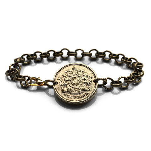 Escocia Reino Unido Gran Bretaña Moneda de 1 chelín Pulsera de eslabones rolo Joyería León escocés Edimburgo Glasgow Perth Alba Dundee Aberdeen Palacio de Holyrood Lothian Stirling Escocés Inverness Fife Británico b000078