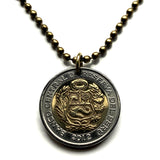 Peru 2 Soles coin pendant escudo Peruano llama alpaca Lima Cuzco Machu Picchu Incas Chiclayo Huancayo Iquitos Chimbote Ica Puno Cajamarca Pucallpa Piura Ayacucho Chincha Huanuco Tarapoto n003419
