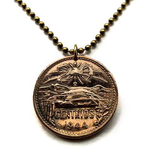 1944 Mexico 20 Centavos coin pendant Pirámide del Sol Teotihuacán Tzacualli Calzada de los Muertos Toltecs Edomex Cerro Gordo Aztecas n000534