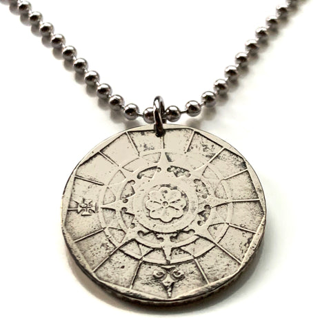 1989 Portugal 20 Escudos coin pendant nautical compass 5 Quinas caravela ship navigate Lisbon Porto Coimbra Braga Sintra Algarve Aveiro Faro Madeira Gaia Guimarães Ourique Beja n000887