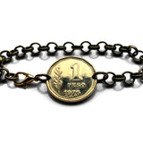 1976 Argentina 1 Peso coin bracelet Sol de Mayo Buenos Aires Córdoba Rosario Mendoza La Plata Tucumán Mar del Plata Salta Santa Fe b000196