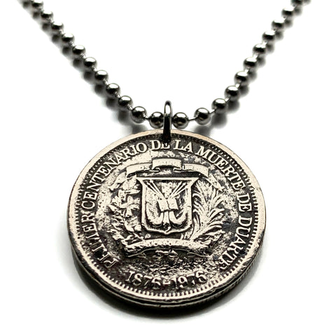 1976 Dominikanische Republik 25 Centavos Münzanhänger Quisqueya Santo Domingo Santiago Juan Pablo Duarte Hispaniola Karibik Halskette n002898