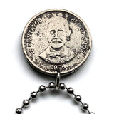 1976 Dominican Republic 25 Centavos coin pendant necklace Quisqueya Santo Domingo Santiago Juan Pablo Duarte Hispaniola caribbean n002898