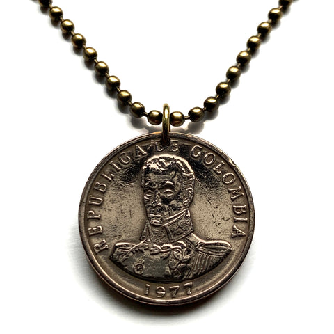 1977 Colombia 2 Pesos coin pendant Colombian Simon Bolivar Medellin Cali Bogota Pereira Columbia Parcero Santander parcero n002806