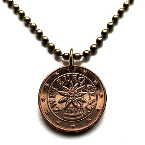 2005 Austria Osterreich 2 Euro Cent coin pendant Edelweiss mountain flower Alpine plant daisy sunflower botanical Vienna Graz Linz Salzburg Innsbruck Klagenfurt Villach Wels Sankt Pölten Dornbirn Wiener Edelweiß planika floare de colț  n000567
