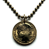 1939 France 50 Centimes coin pendant World War 2 era French Marianne Paris Marseille Lyon Strasbourg Toulouse Nantes Rennes Reims Le Havre Toulon Mont Saint-Michel Louvre Seine n000532
