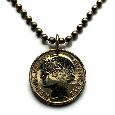1939 France 50 Centimes coin pendant World War 2 era French Marianne Paris Marseille Lyon Strasbourg Toulouse Nantes Rennes Reims Le Havre Toulon Mont Saint-Michel Louvre Seine n000532