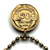1939 France 50 Centimes coin pendant World War 2 era French Marianne Paris Marseille Lyon Strasbourg Toulouse Nantes Rennes Reims Le Havre Toulon Mont Saint-Michel Louvre Seine n000532
