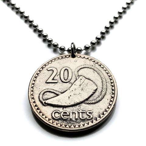 1987 British Fiji 20 Cents coin pendant Tabua sperm whale tooth sevusevu Fijian ritual Suva Ba Coral Coast South Pacific Polynesia n002311