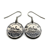 1953 Canada 5 Cents coin earrings Canadian beaver maple leaves Toronto Montreal Vancouver Calgary Edmonton Ottawa Québec Winnipeg e000706