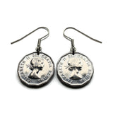 1953 Canada 5 Cents coin earrings Canadian beaver maple leaves Toronto Montreal Vancouver Calgary Edmonton Ottawa Québec Winnipeg e000706