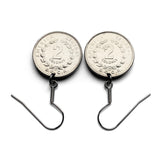 1984 Costa Rica 2 Colones coin earrings escudo Costarricense San Jose Puerto Limon Alajuela Heredia 5 Esquinas Desamparados Liberia e000707