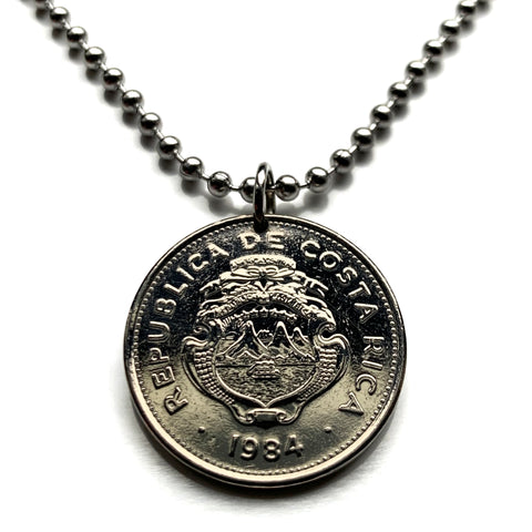 1984 Costa Rica 2 Colones coin pendant escudo Costarricense San Jose Puerto Limón Alajuela Liberia Puntarenas San Vicente Barranca ticos América Central Heredia Cinco Esquinas Desamparados Tamarindo Arenal Cartago Puntarenas Cocos Poás Nicoya n001662