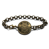 1950 Thailand Siam 50 Satang coin bracelet Airavata elephant Phra Ratcha Lanchakon Pracham Phaen Din Sayam Wat Arun Temple Bangkok b000199