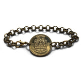 1950 Thailand Siam 50 Satang coin bracelet Airavata elephant Phra Ratcha Lanchakon Pracham Phaen Din Sayam Wat Arun Temple Bangkok b000199