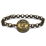 1950 Thailand Siam 50 Satang coin bracelet Airavata elephant Phra Ratcha Lanchakon Pracham Phaen Din Sayam Wat Arun Temple Bangkok b000199