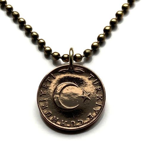 1967 Turkey Türkiye 5 Kurus coin pendant crescent moon star Istanbul Ankara Mardin Antalya Canakkale Troy Trabzon Anatolia Göreme Kaş Ephesus Cappadocia Hierapolis İzmir Bursa Bosporus Hattusa Mersin Pergamon Eskisehir Edirne Levent Urfa Ottoman n000795