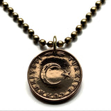 1967 Turkey Türkiye 5 Kurus coin pendant crescent moon star Istanbul Ankara Mardin Antalya Canakkale Troy Trabzon Anatolia Göreme Kaş Ephesus Cappadocia Hierapolis İzmir Bursa Bosporus Hattusa Mersin Pergamon Eskisehir Edirne Levent Urfa Ottoman n000795