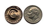 1960's Turkey 5 Kurus coin earrings crescent moon star Istanbul Levent Mardin Antalya Canakkale Troy Trabzon Anatolia Göreme Urfa e000265