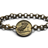 1973 Greece Hellas 1 Drachma coin bracelet Greek little owl of Athena glaux phoenix Pallas Athens Acropolis Parthenon Tetradrachm b000002