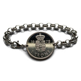 1979 Denmark Danmark 1 Krone coin bracelet Danish crown blue lions rigsvaben Danes Danskere Copenhagen Aarhus Odense Aalborg Esbjerg Randers b000194