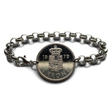 1979 Denmark Danmark 1 Krone coin bracelet Danish crown blue lions rigsvaben Danes Danskere Copenhagen Aarhus Odense Aalborg Esbjerg Randers b000194