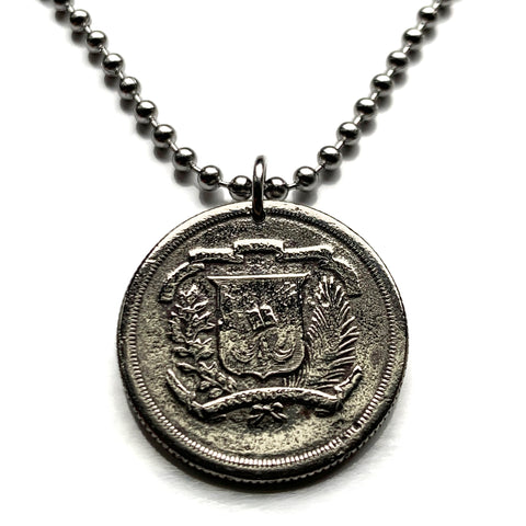 1980 Dominikanische Republik 25 Centavos Münze Anhänger Halskette Schmuck Escudo Dominica Santo Domingo Santiago Punta Cana Cibao La Vega Puerto Plata San Cristóbal La Romana Boca Chica Ciudad Colonial San Pedro Macorís n000125