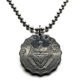 1970 Rwanda 2 Francs coin pendant Rwandese coat of arms Kinyarwanda Kigali Banyarwanda Ruhengeri Butare Muhanga Bantu Batwa people East Africa Great Lakes Hutu Abahutu Tutsi Twa people Swahili n002357