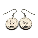 1959 Canada 5 Cents coin earrings Canadian beaver maple leaves Toronto Montreal Vancouver Calgary Edmonton Ottawa Québec Winnipeg e000705