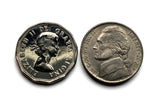1959 Canada 5 Cents coin earrings Canadian beaver maple leaves Toronto Montreal Vancouver Calgary Edmonton Ottawa Québec Winnipeg e000705
