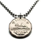 1959 Canada 5 Cents coin pendant Canadian beaver maple leaves Toronto Montreal Vancouver Calgary Edmonton Ottawa Québec Winnipeg n003968