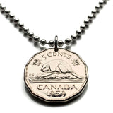 1959 Canada 5 Cents coin pendant Canadian beaver maple leaves Toronto Montreal Vancouver Calgary Edmonton Ottawa Québec Winnipeg n003968