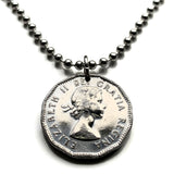 1953 Canada 5 Cent coin pendant necklace fashion jewelry Canadian beaver maple leaves King George VI Ottawa Montreal Quebec Toronto Ontario Vancouver Calgary British Columbia Alberta Nova Scotia New Brunswick Manitoba Nunavut Victoria n003652